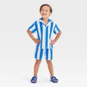 Grayson mini toddler boys short sleeve vertical striped shirt and short set
